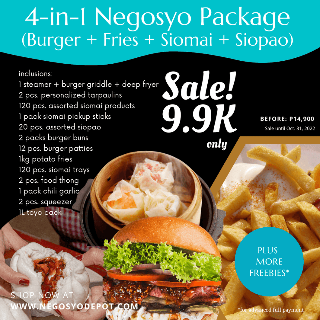 4-in-1 Negosyo Package 9.9K (Burger + Fries + Siomai + Siopao)